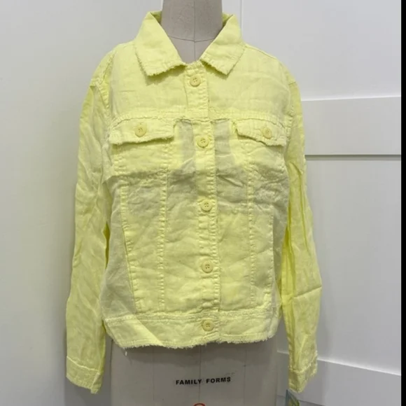 Anthony’s Resort Wear Yellow Linen Lightweight Frayed Edge Button Jacket Sz M - Picture 1 of 14